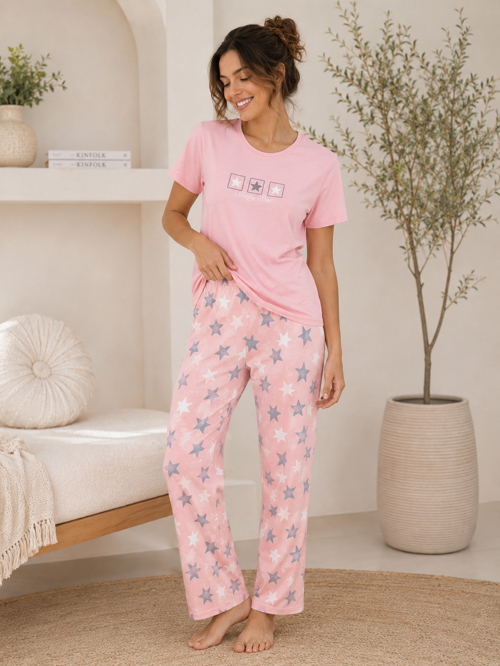 Mirano 4102 Yıldız Desenli Kısa Kollu Pamuklu Kadın Pijama Takımı