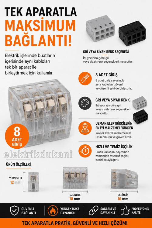 8li Geçmeli Buat Klemensi 0.50-2.5mm Arası (8 li Sekizli Buat Klemensi)