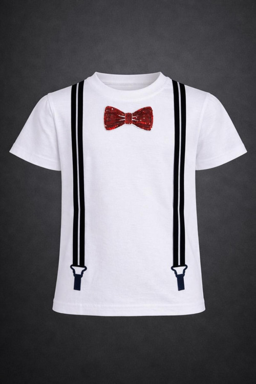 Erkek-Kız Çocuk Kırmzı Papyon İşlemeli T-Shirt