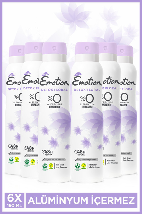 Detox Floral Kadın Alüminyumsuz Vegan Deodorant 6x150ml Hızlı Kurur, Leke Bırakmaz