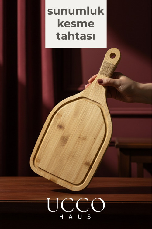 Bambu Kesme Sunum Tahtası 40 cm Orta Boy – , Sağlıklı, Dayanıklı Sunumluk Şarküteri