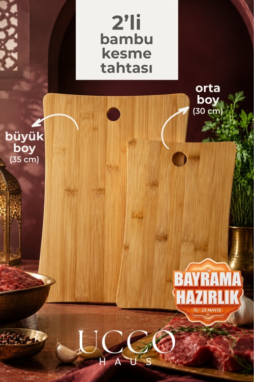 2 Adet Bambu Kesme Sunum Tahtası 35-30 cm – Sağlıklı Dayanıklı Sunumluk Şarküteri