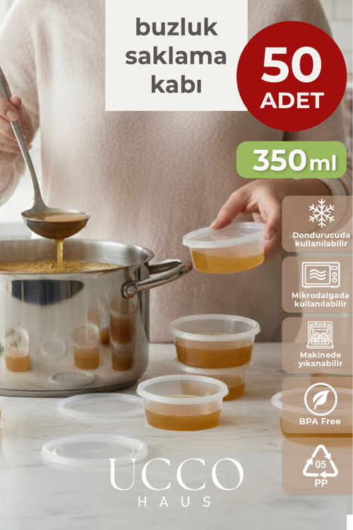 50 Adet 350 ml Sızdırmaz Kapaklı Sosluk Buzluk Saklama Kabı, Et Suyu, Kemik Suyu Mutfak Organizeri