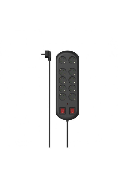 10'Lu Akım Korumalı Priz, 2 Switches, 2M, Siyah
