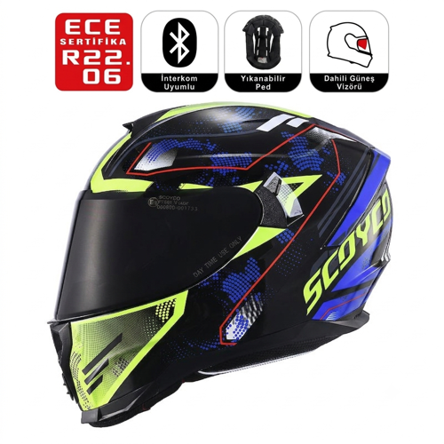 FF869 Glaxy Motosiklet Kaskı Güneş Vizörkü Full Face Motorcu Kask