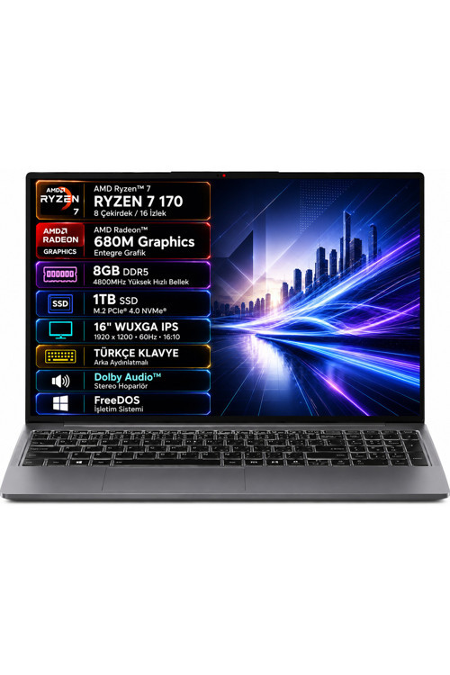 Ideapad Slim 3 16Arp10 83K800Dktr-01 Amd Ryzen 7-170 8Gb 1Tb Ssd 16" Ips Freedos
