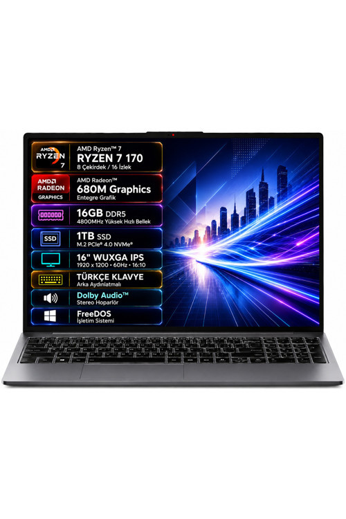 Ideapad Slim 3 16Arp10 83K800Dktr-03 Amd Ryzen 7-170 16Gb 1Tb Ssd 16" Ips Freedos