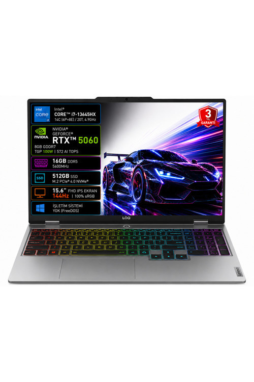 Loq 15Irx10 83Je01Cxtr I7-13645Hx 16Gb 512Gb Ssd Rtx5060 8Gb Tgp 100W 15.6" Ips 144Hz Freedos