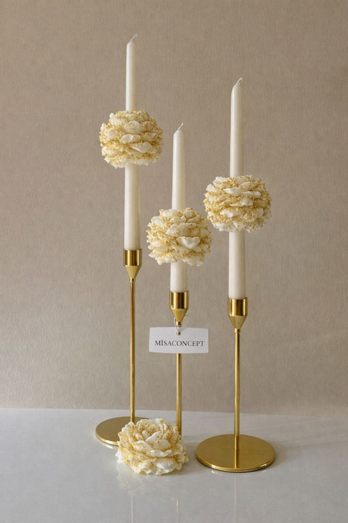 3LÜ GOLD DETAYLI ŞAKAYIKLI ŞAMDAN MUM (SADECE MUM)