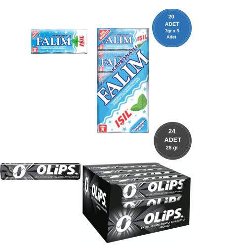 (7gr x 5) x 20 - Olips (28gr x 24) Avantajlı Işıl Nane Sakız ve Olips Keskin Mentol Aromalı Paketi