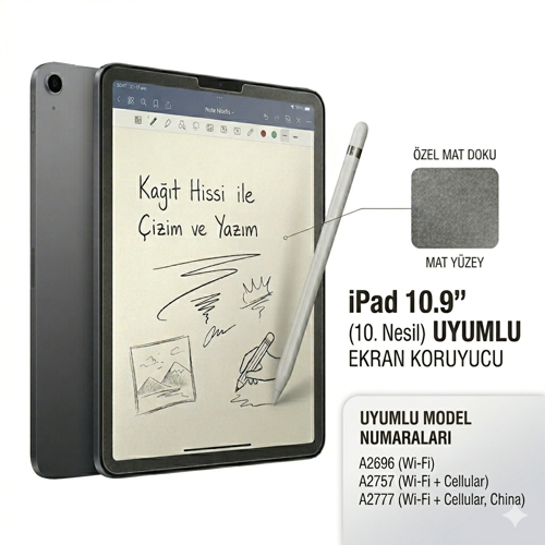 iPad 10.2" (7. 8. ve 9. Nesil) Uyumlu Paperlike Mat Ekran Koruyucu – Kağıt Hissi Veren Özel Yüzey