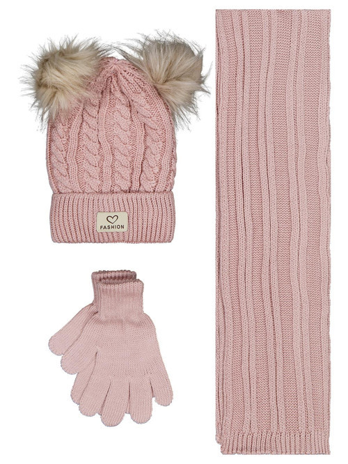 6-9 Yaş Atkı Bere Eldiven Set - Pembe