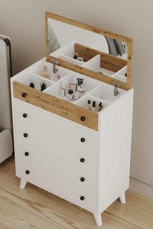 Ae-4010 Nora 4 Çekmeceli Takı Ve Aksesuar Düzenleyicili Çok Amaçlı Şifonyer 74,2X94,8X32,2 Cm