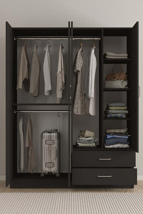 Ae-1077 Terra 4 Kapaklı 2 Çekmeceli 3 Askılıklı Raflı 140X182X53 Cm Gardırop