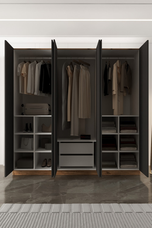 Ae-2190 Hisar 6 Kapaklı Çok Bölmeli Askılı Ve Raflı Geniş Hacimli Gardırop 210X210 Cm