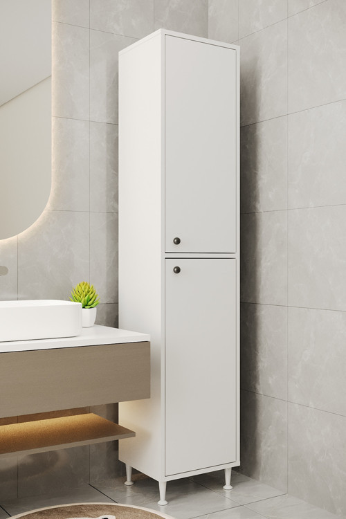 Ae-2027 Lina 2 Kapaklı Çok Amaçlı Dolap 40X180 Cm Raflı Dar Yüksek Boy Banyo Çok Bölmeli Depolama Dolabı
