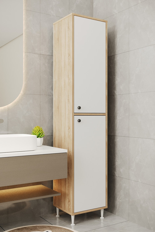 Ae-2027 Lina 2 Kapaklı Çok Amaçlı Dolap 40X180 Cm Raflı Dar Yüksek Boy Banyo Çok Bölmeli Depolama Dolabı