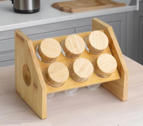Bambu Standlı 6 Parça Cam Baharat Takımı