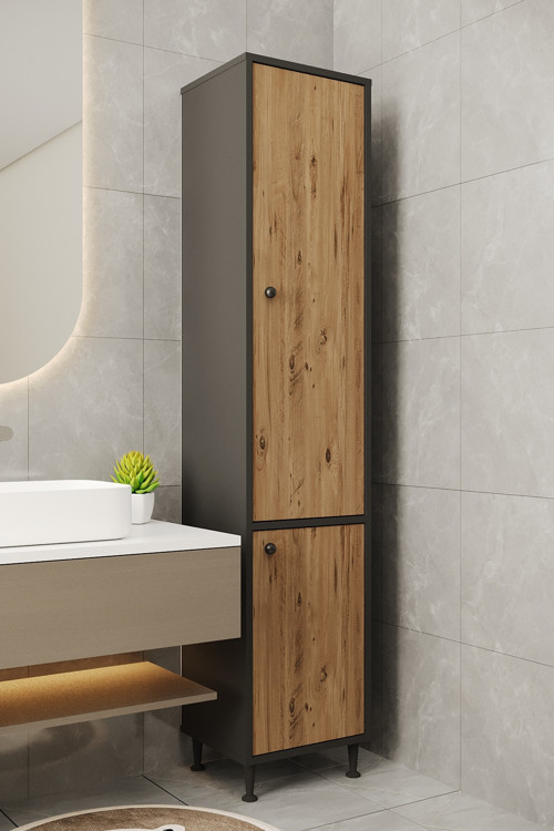 Ae-2028 Soft 2 Kapaklı Çok Amaçlı Dolap 40X180 Cm Raflı Dar Yüksek Boy Banyo Çok Bölmeli Depolama Dolabı