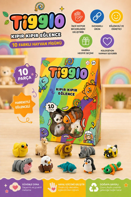 Tigglo 10’lu Sürpriz Mini Hayvan Figür Seti – Renkli Oyuncak | Hareketli, Koleksiyonluk Figürler
