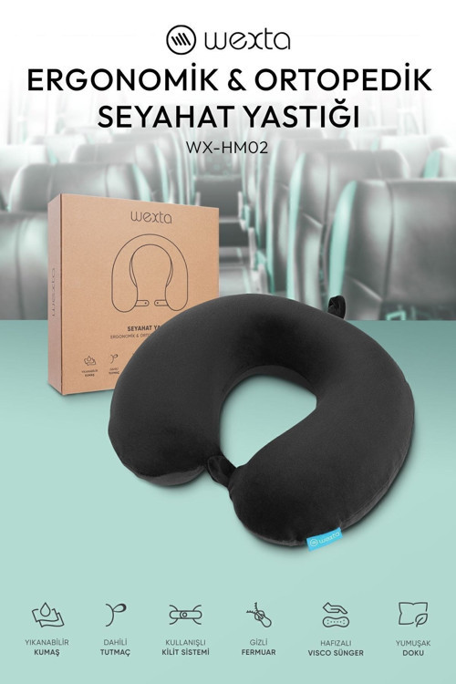 Seyahat Boyun Yastığı Comfort Ortopedik Seyahat Yastığı Visco Siyah