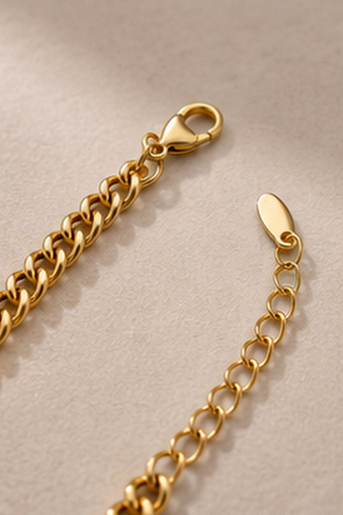 Jewelry Kadın Taşlı Kalın Gurmet Zincir Kararmaz Çelik Bileklik Gold Renk 1132