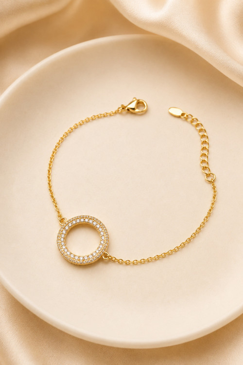 Jewelry Kadın Çift Sıra Taşlı Halka Figürlü Kararmaz Çelik Bileklik Gold Renk 1127
