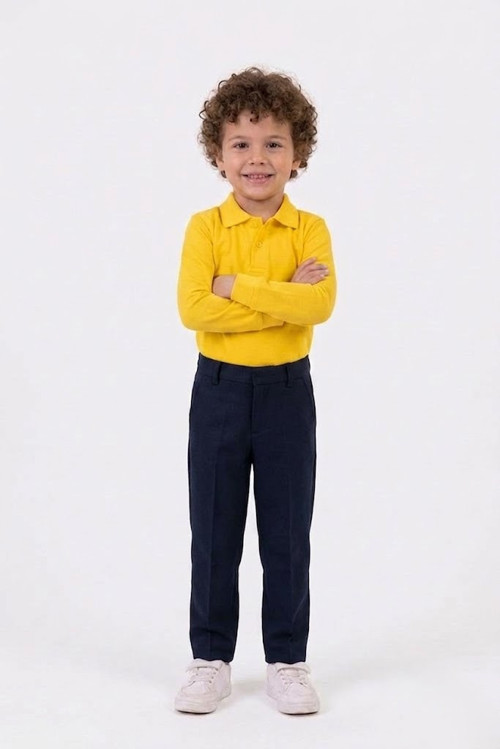 Unisex Çocuk Uzun Kollu Polo Yaka Lakost Okul Tişörtü