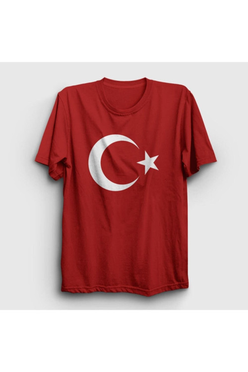 Unısex Kırmızı Ay Yıldızlı Baskılı T-shirt