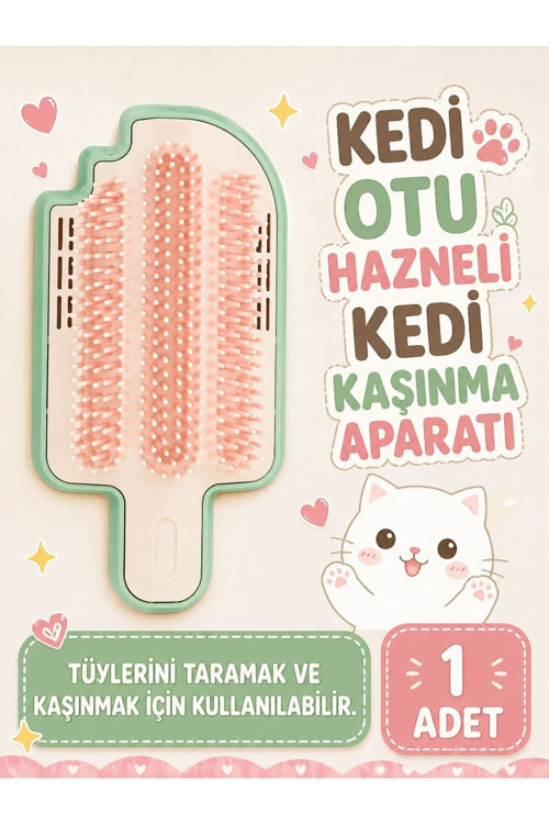 Kedi Otu Hazneli Kedi Kaşıma Aparatı Dondurma Model Duvara Monte Tarama Fırça Masaj Catnipli