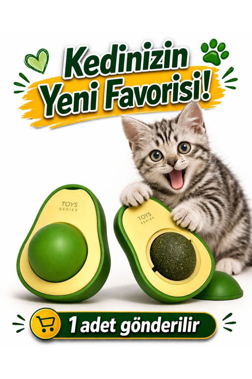 Avokado Kedi Oyuncağı Catnipli Kendinden Yapışkanlı Dönen Top Kedi Oyuncağı Eğlenceli Zeka Oyunu
