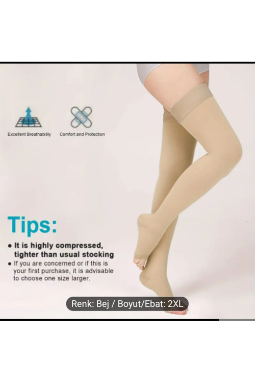 Walt 15-20Mmhg Unisex Aktif Yaşam Tarzı İçin Basınçlı Destek Çorapları | Uyluk Boyu Açık Burun (Xxl)