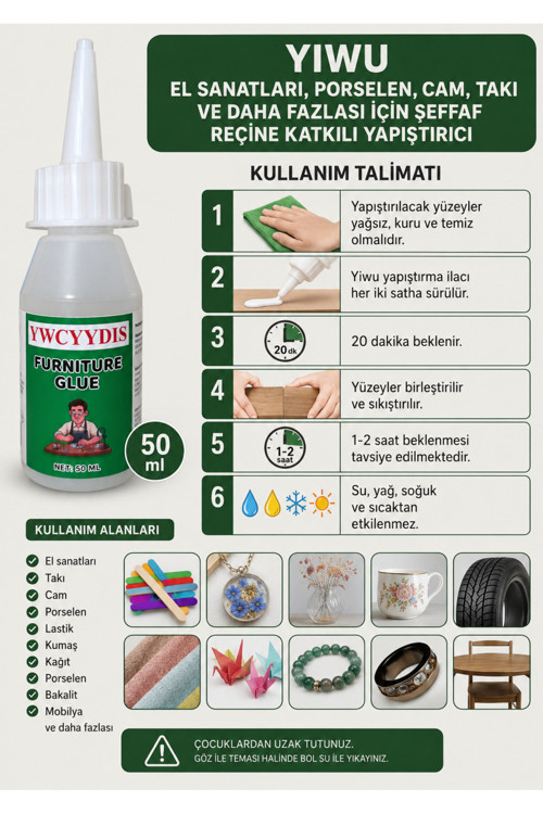 Yıwu El Sanatları, Porselen, Cam, Takı Ve Daha Fazlası İçin Şeffaf Reçine Katkılı Yapıştırıcı 50 Ml