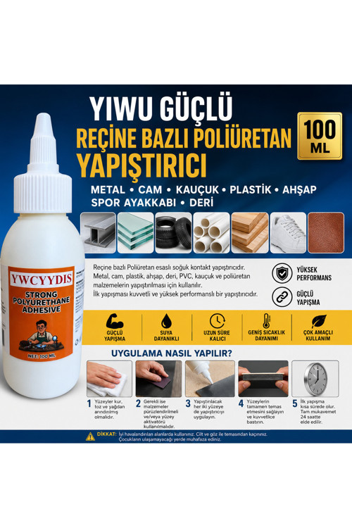 Yıwu Güçlü Reçine Poliüretan Metal,Cam,Kauçuk, Plastik , Ahşap,Spor Ayakkabı Deri Yapıştırıcı 100 Ml