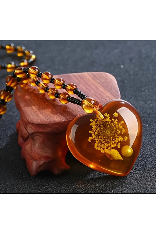 Ruıdanzhı Bohem Etnik Tarzı Amber Aşk Kolye, Reçine Amber Ve Yapay Taşlardan