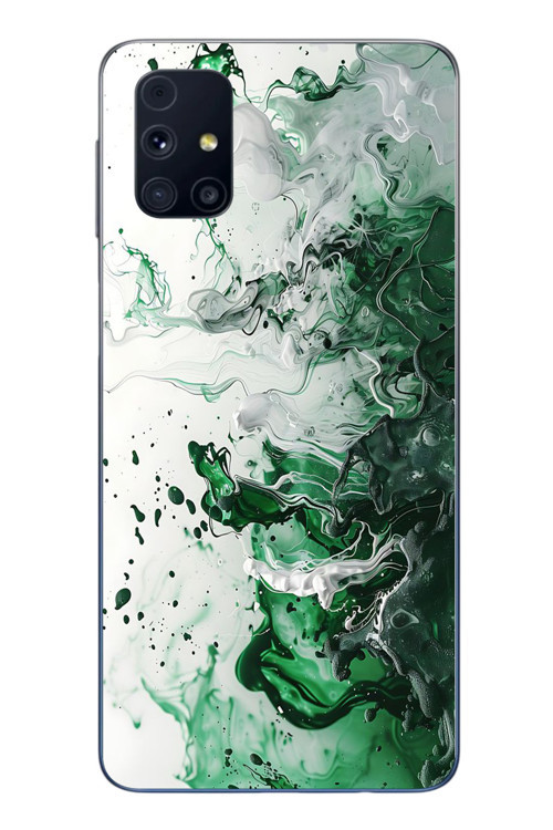 Samsung Galaxy M31S Uyumlu Yeşil Beyaz Dalgalar Baskılı Silikon Kılıf