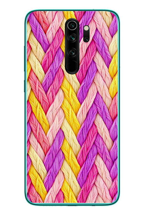 Redmi Note 8 Pro Uyumlu Mor Sarı Örgü Baskılı Silikon Kılıf