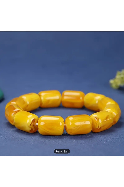 Lı-Shuke Ziquexsite Unisex Bohem Amber Fıçı Boncuk Bileklik - Canlı Sarı Ve Turuncu
