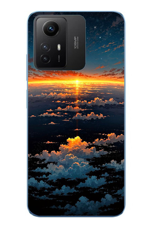 Redmi Note 12S Uyumlu Gün Batımı ve Ay Baskılı Silikon Kılıf
