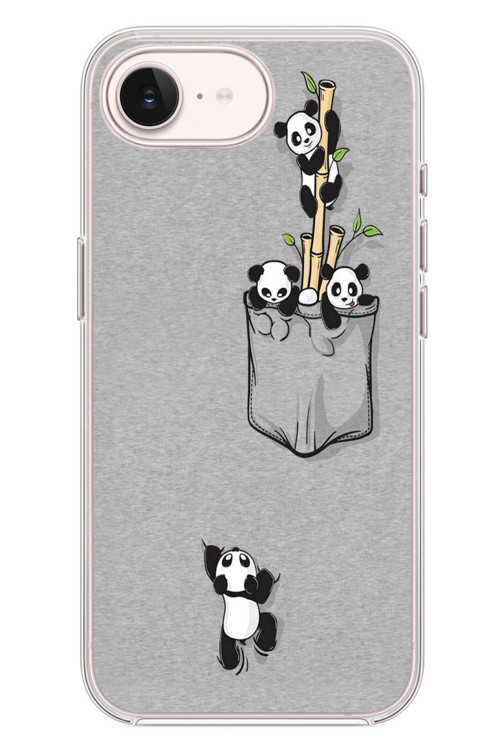 İphone 17e Uyumlu Cepli Panda Baskılı Silikon Kılıf