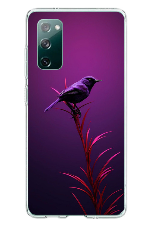 Samsung Galaxy S20 Fe Uyumlu Mor Kuş Dalda Baskılı Silikon Kılıf