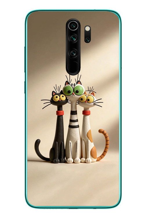 Redmi Note 8 Pro Uyumlu Neşeli Kedi Ailesi Baskılı Silikon Kılıf