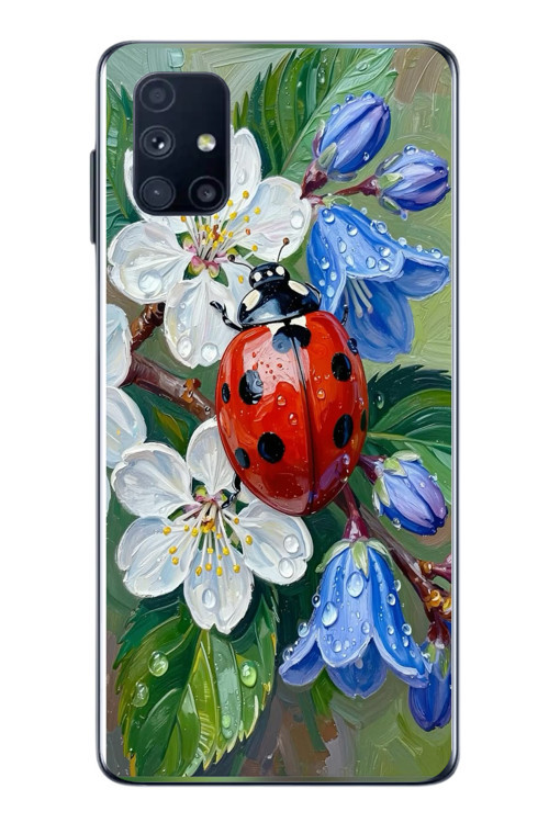 Samsung Galaxy M51 Uyumlu Uğur Böceği Yağlı Boya Baskılı Silikon Kılıf