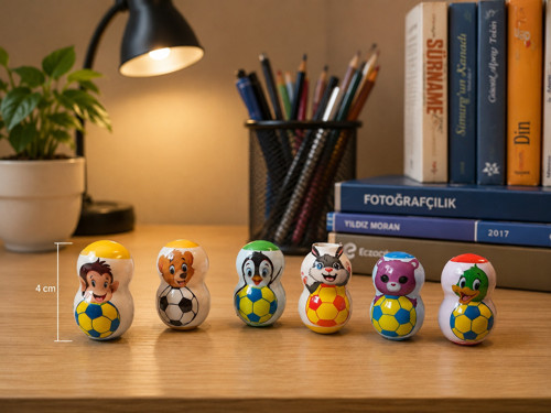 6'li Mini Hacıyatmaz Oyuncak Seti - Sevimli Hayvanlar Futbol Serisi 4 cm Denge Oyuncağı
