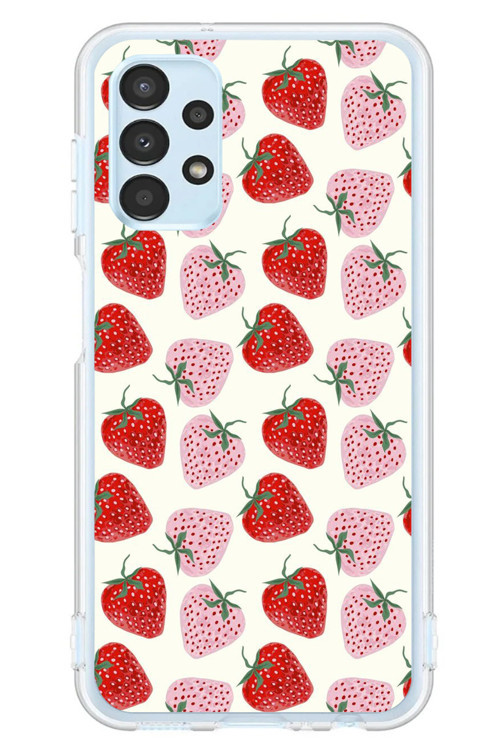Samsung Galaxy A13 Uyumlu Kırmızı Pembe Çilekler Baskılı Silikon Kılıf