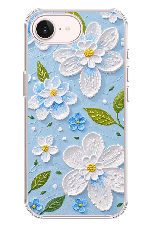 İphone 17e Uyumlu Mavi Papatyalar Baskılı Silikon Kılıf