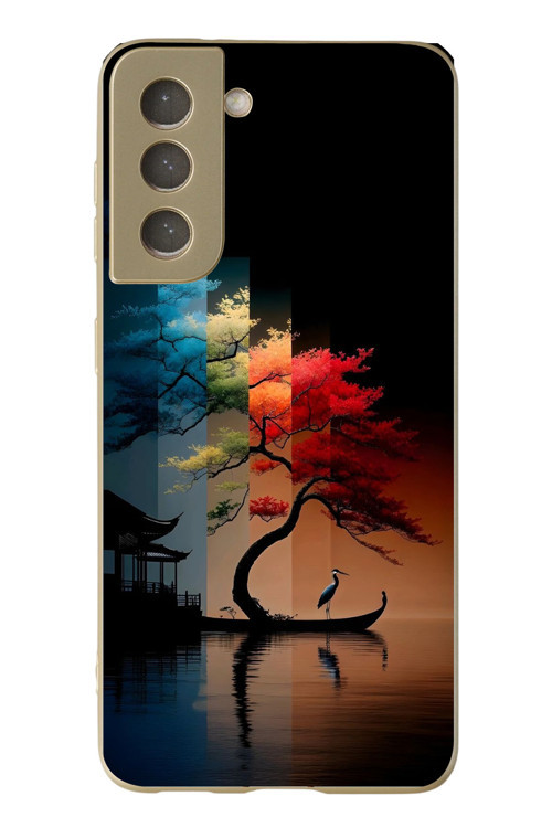 Samsung Galaxy S21 Fe Uyumlu Dört Mevsim Ağaç Baskılı Silikon Kılıf