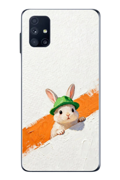 Samsung Galaxy M51 Uyumlu Yeşil Şapkalı Tavşan Baskılı Silikon Kılıf