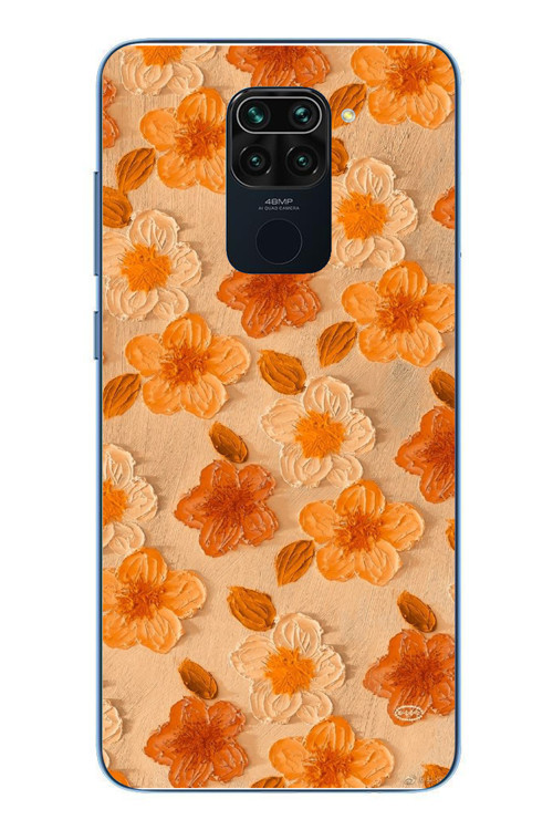 Redmi Note 9 Uyumlu Turuncu Papatyalar Baskılı Silikon Kılıf