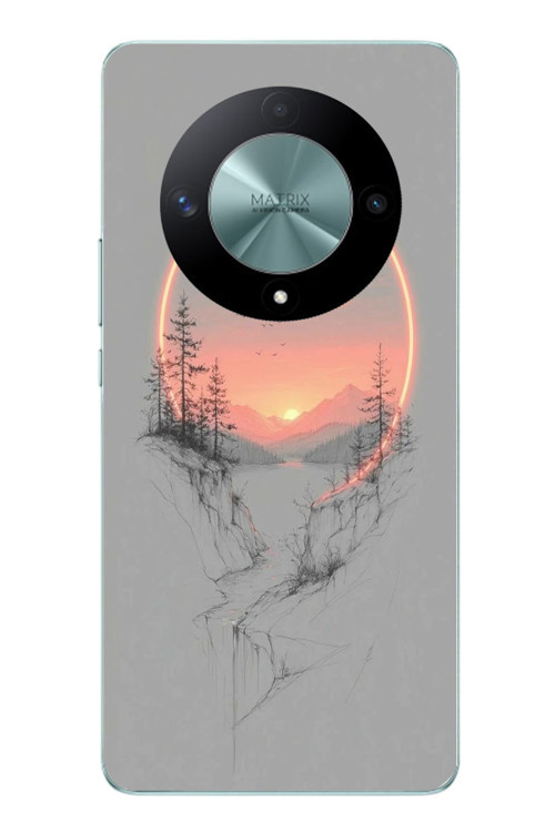Honor X9B Uyumlu Günbatımı Mermer Desenli Baskılı Silikon Kılıf